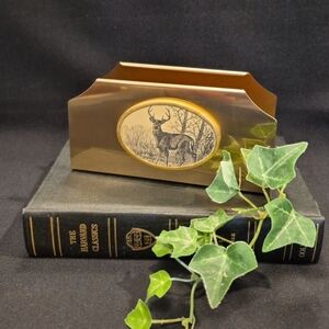 Vintage Barlow Brass Faux Scrimshaw Deer Stag Letter Holder